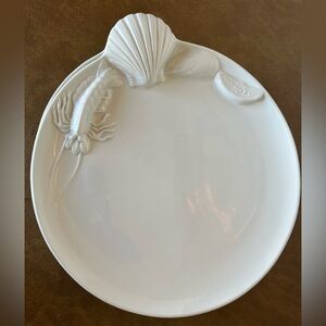 Knobler Ceramics of Italy Set of 3 Ceramic Embossed Seashell Lobster Plates MCM